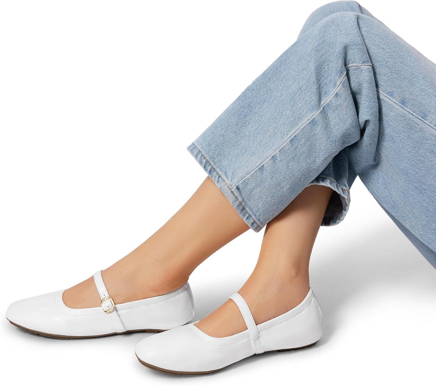 imageDREAM PAIRS Womens Ballet Flats Foldable Square Toe Mary Jane Flats Comfortable Slip On Dress Shoes Business Casual Work Mary Jane ShoesWhite