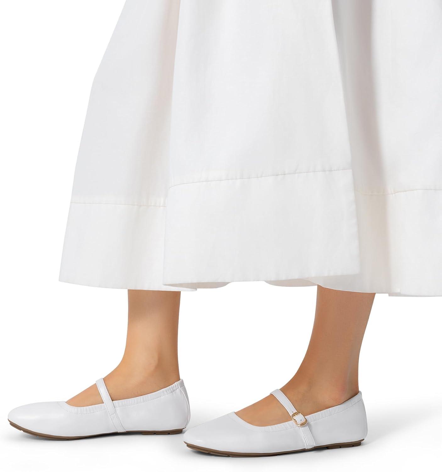 imageDREAM PAIRS Womens Ballet Flats Foldable Square Toe Mary Jane Flats Comfortable Slip On Dress Shoes Business Casual Work Mary Jane ShoesWhite