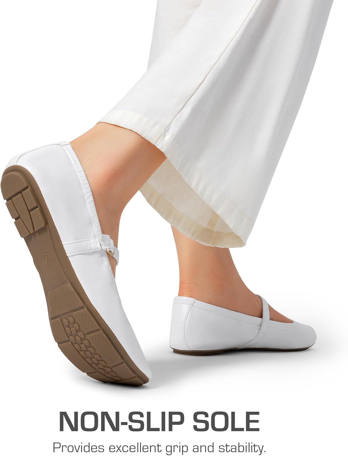 imageDREAM PAIRS Womens Ballet Flats Foldable Square Toe Mary Jane Flats Comfortable Slip On Dress Shoes Business Casual Work Mary Jane ShoesWhite
