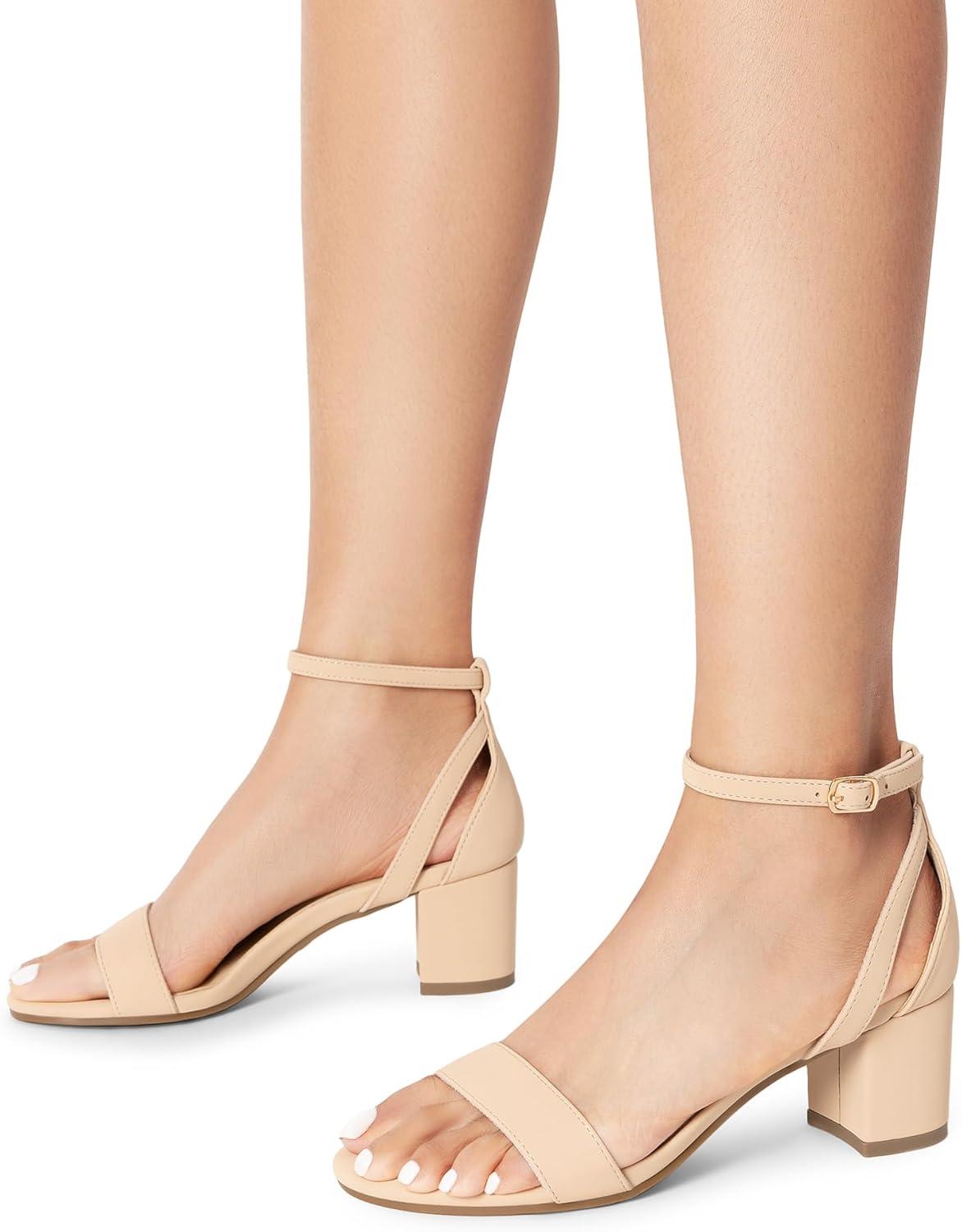 imageDREAM PAIRS Womens Chunky Low Heels Open Round Toe Ankle Strap Block Heels Party Dress Wedding SandalsNude