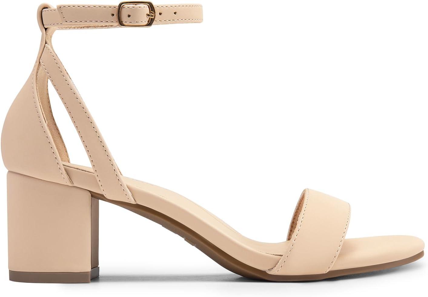 imageDREAM PAIRS Womens Chunky Low Heels Open Round Toe Ankle Strap Block Heels Party Dress Wedding SandalsNude