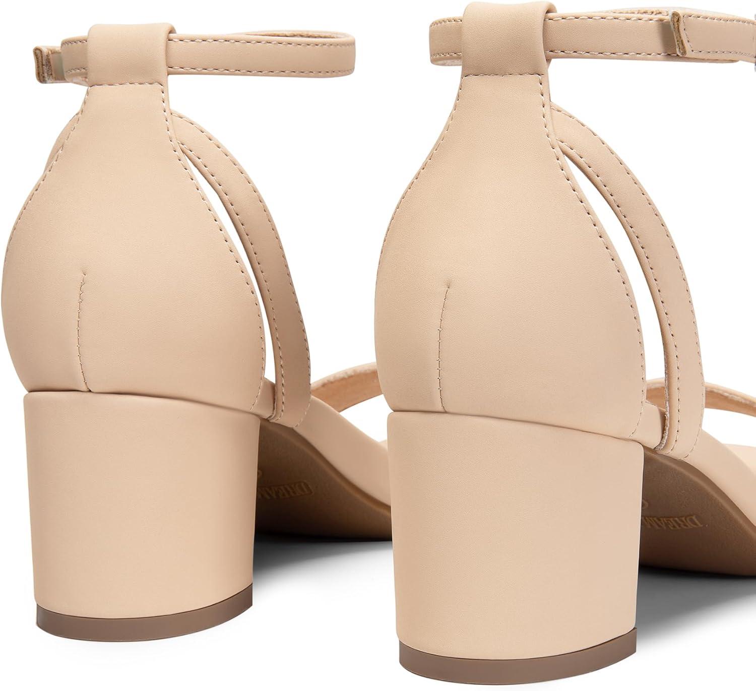 imageDREAM PAIRS Womens Chunky Low Heels Open Round Toe Ankle Strap Block Heels Party Dress Wedding SandalsNude