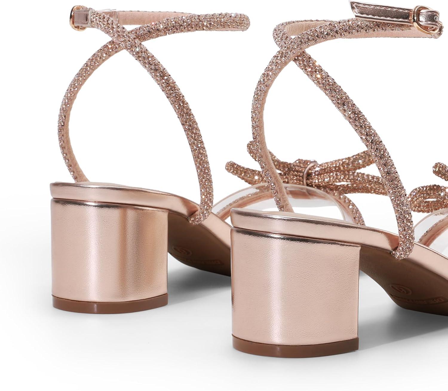 imageDREAM PAIRS Womens Double Bowknots Crystal Sandals Low Chunky Heels Clear Slingback Dress Shoes for Wedding Bridal PartyChampagne