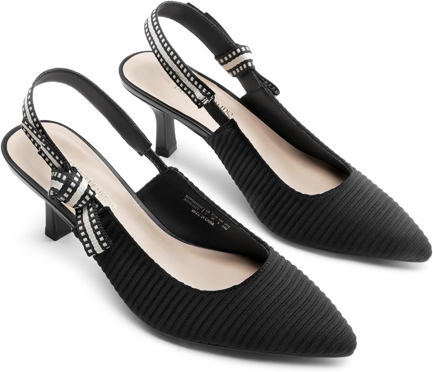 imageDREAM PAIRS Womens Kitten Heels Slingback Closed Toe Low Pumps Dress Bridal Elegant Wedding Casual ShoesBlack