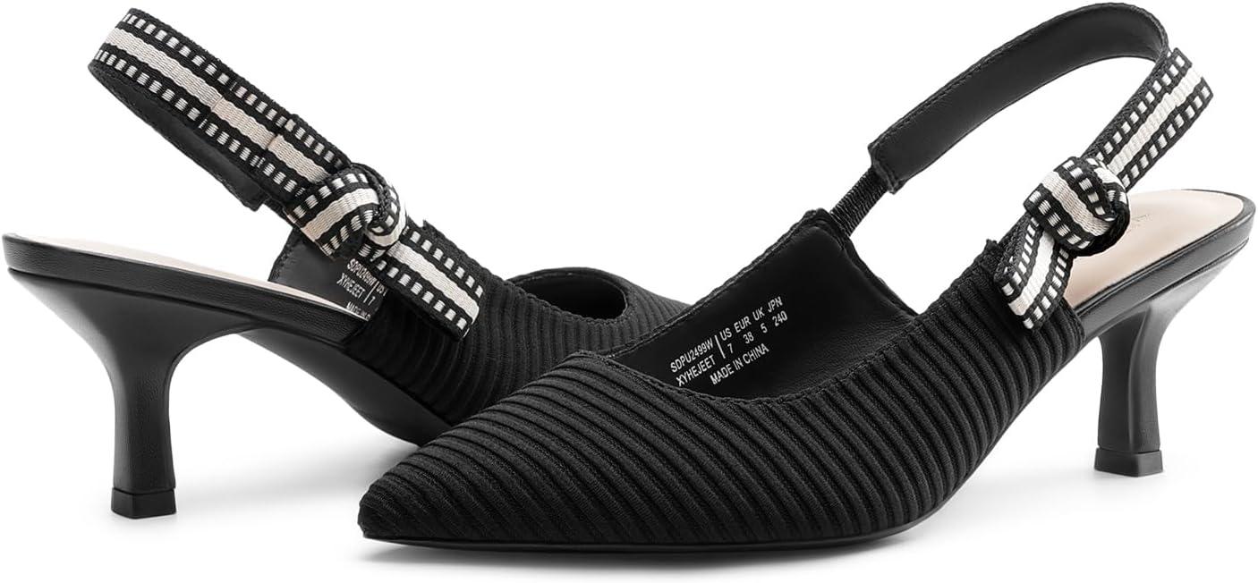 imageDREAM PAIRS Womens Kitten Heels Slingback Closed Toe Low Pumps Dress Bridal Elegant Wedding Casual ShoesBlack