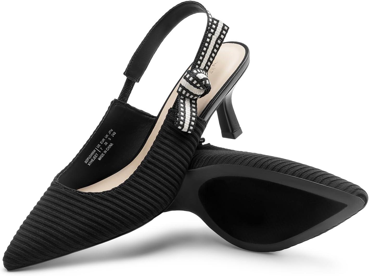 imageDREAM PAIRS Womens Kitten Heels Slingback Closed Toe Low Pumps Dress Bridal Elegant Wedding Casual ShoesBlack