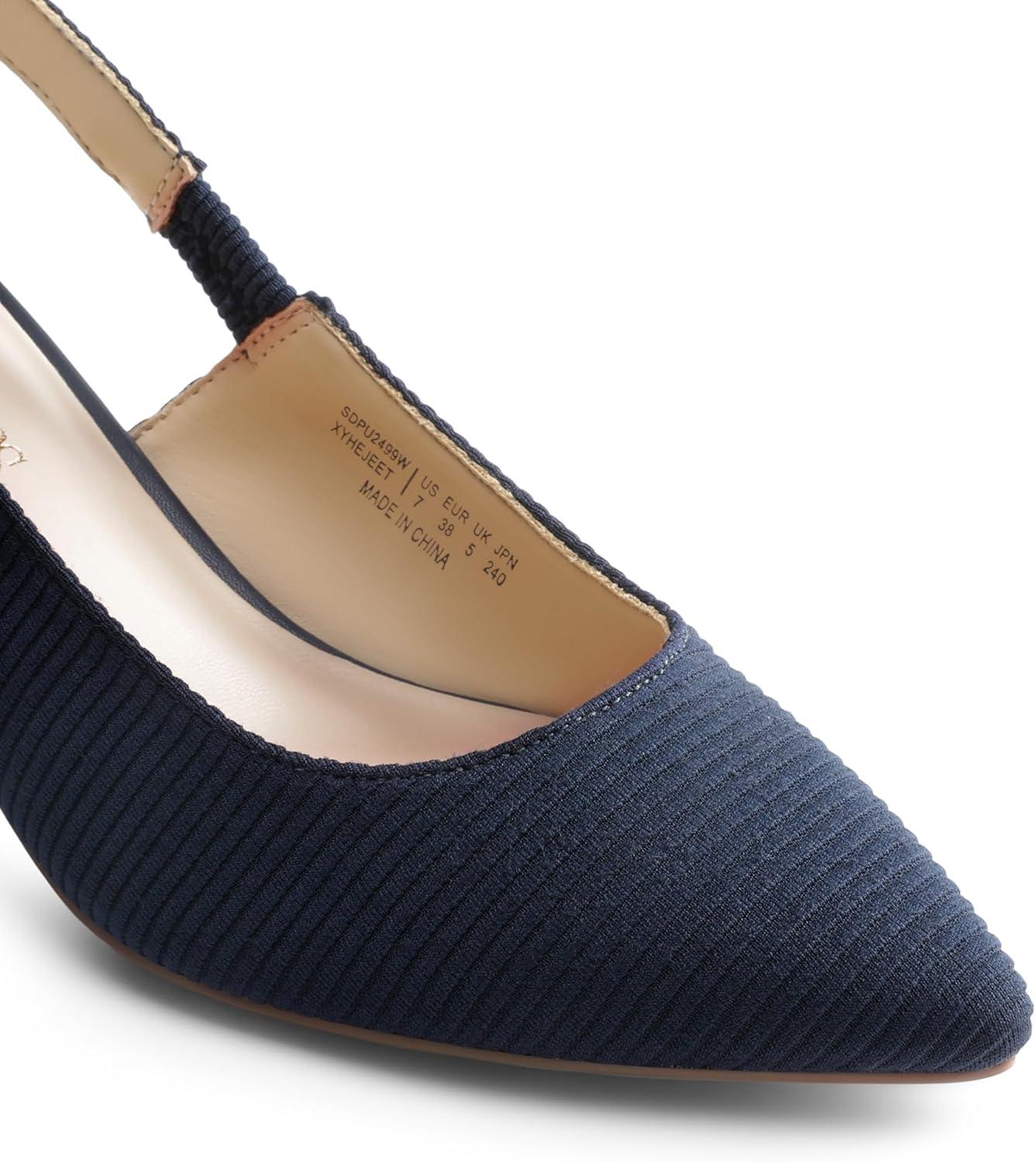 imageDREAM PAIRS Womens Kitten Heels Slingback Closed Toe Low Pumps Dress Bridal Elegant Wedding Casual ShoesNavy