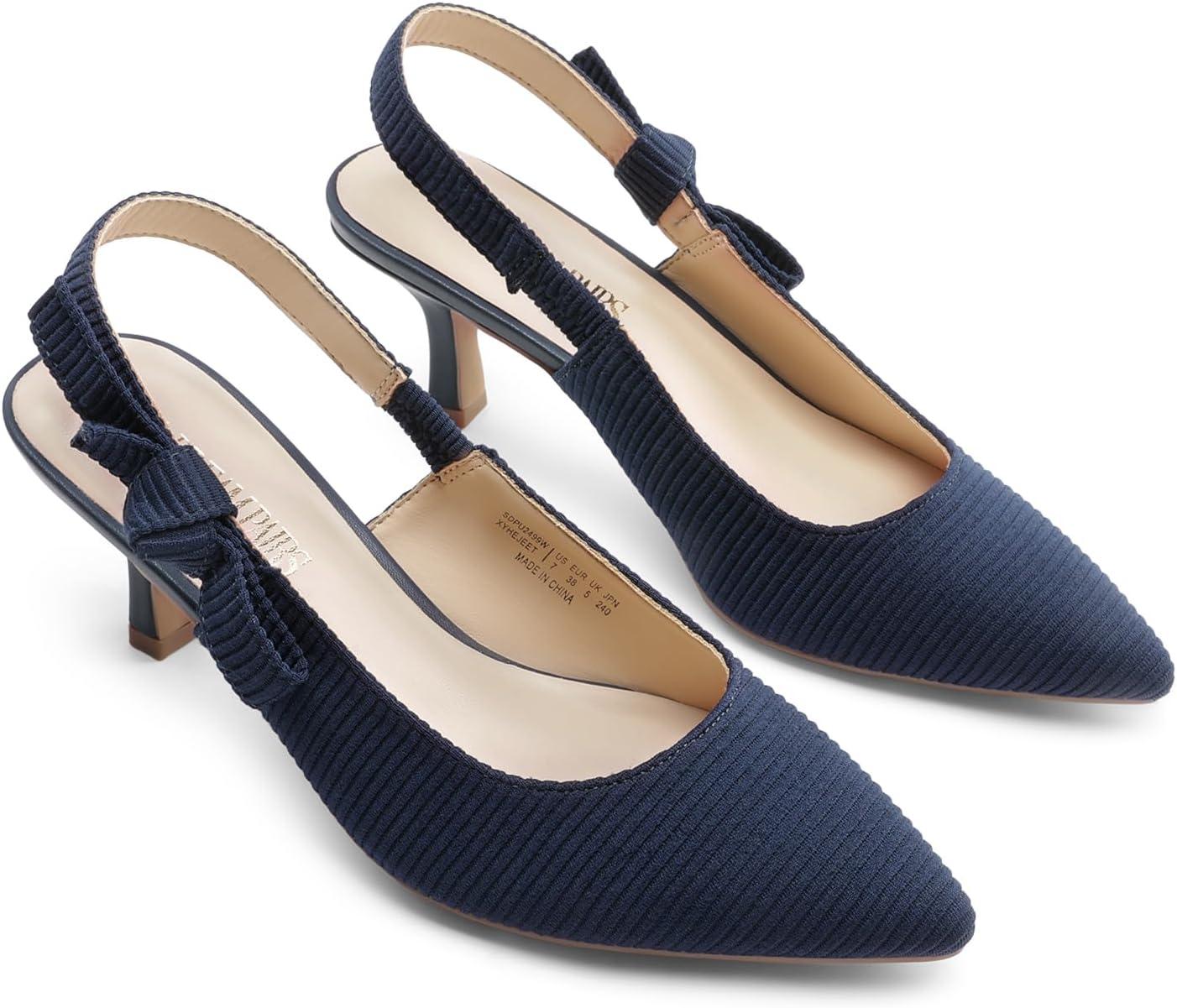 imageDREAM PAIRS Womens Kitten Heels Slingback Closed Toe Low Pumps Dress Bridal Elegant Wedding Casual ShoesNavy