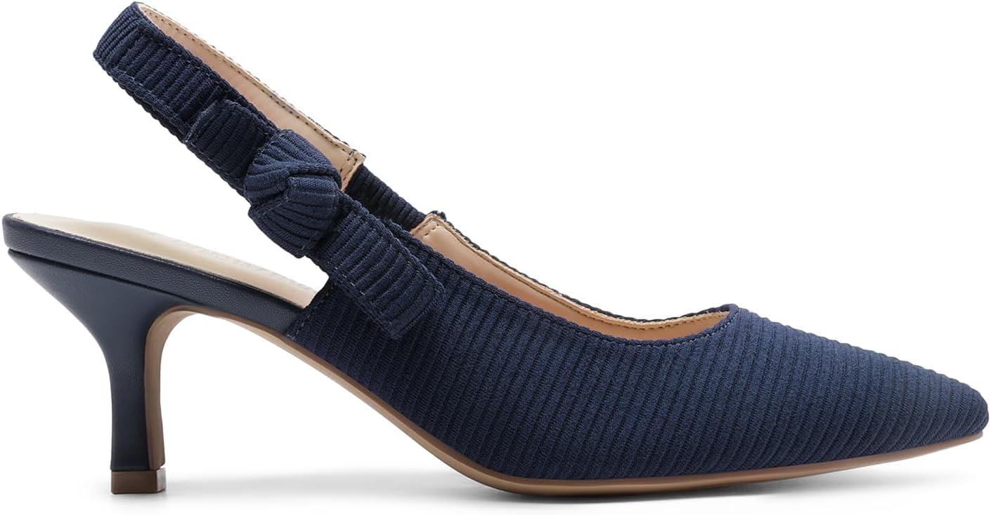 imageDREAM PAIRS Womens Kitten Heels Slingback Closed Toe Low Pumps Dress Bridal Elegant Wedding Casual ShoesNavy