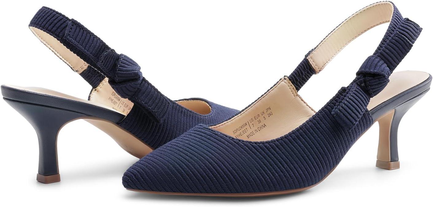 imageDREAM PAIRS Womens Kitten Heels Slingback Closed Toe Low Pumps Dress Bridal Elegant Wedding Casual ShoesNavy