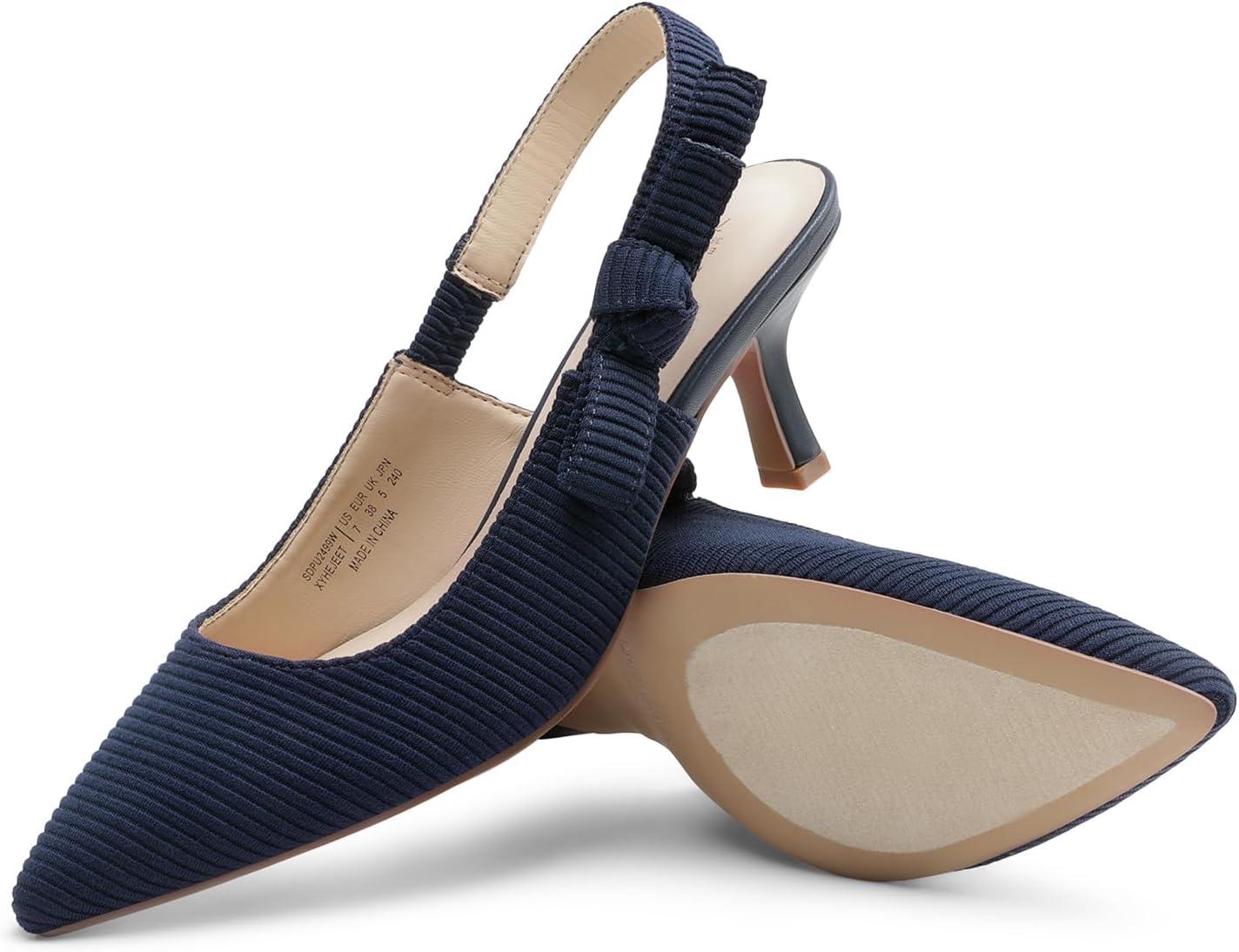 imageDREAM PAIRS Womens Kitten Heels Slingback Closed Toe Low Pumps Dress Bridal Elegant Wedding Casual ShoesNavy