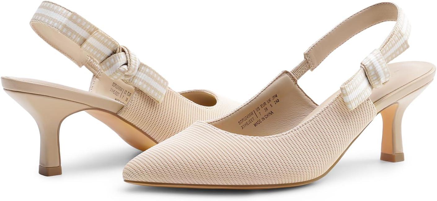 imageDREAM PAIRS Womens Kitten Heels Slingback Closed Toe Low Pumps Dress Bridal Elegant Wedding Casual ShoesNude