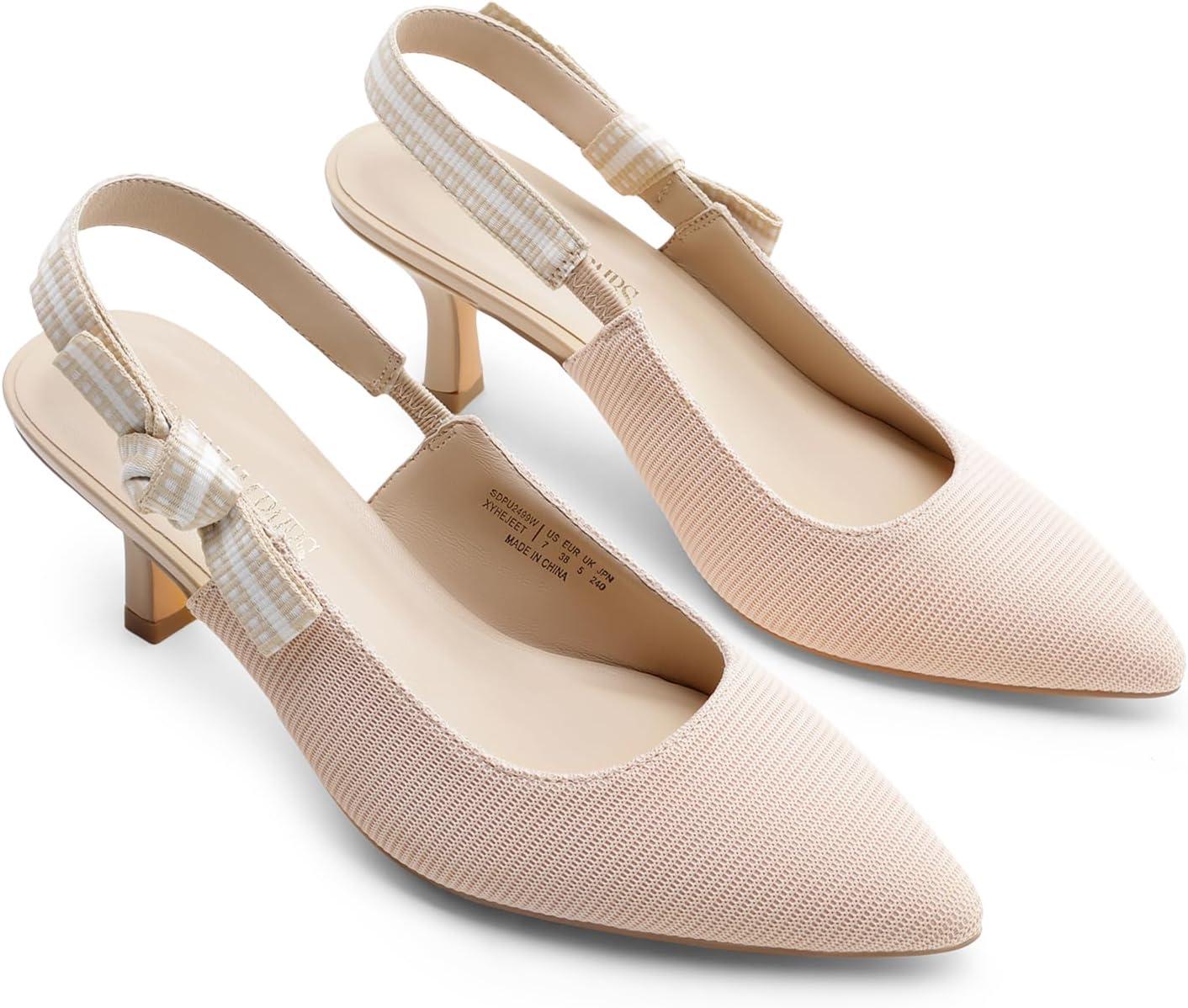 imageDREAM PAIRS Womens Kitten Heels Slingback Closed Toe Low Pumps Dress Bridal Elegant Wedding Casual ShoesNude