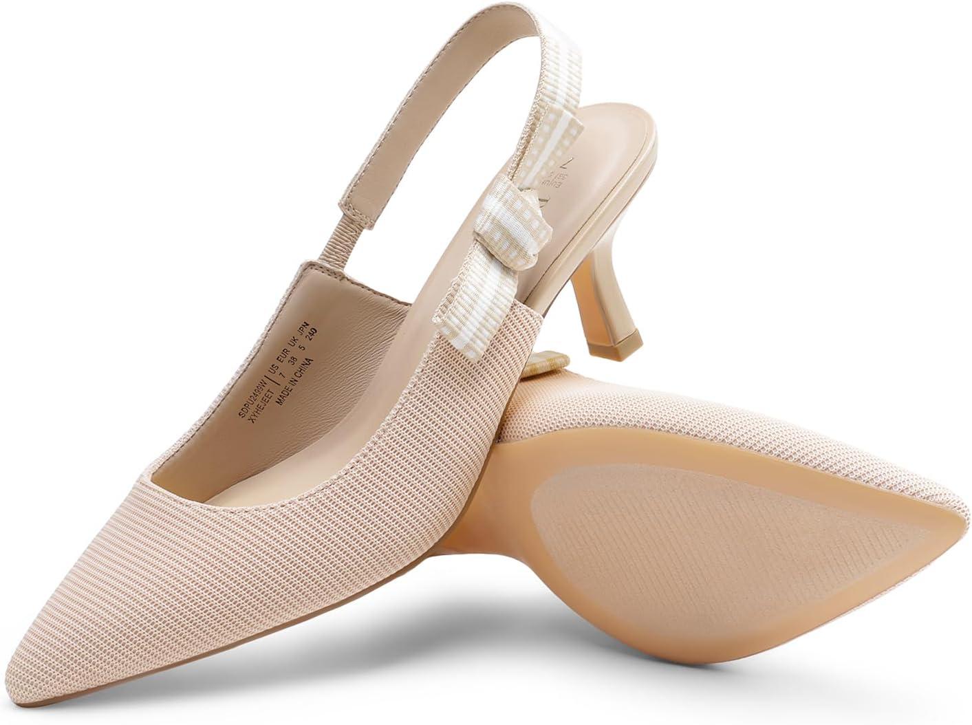 imageDREAM PAIRS Womens Kitten Heels Slingback Closed Toe Low Pumps Dress Bridal Elegant Wedding Casual ShoesNude