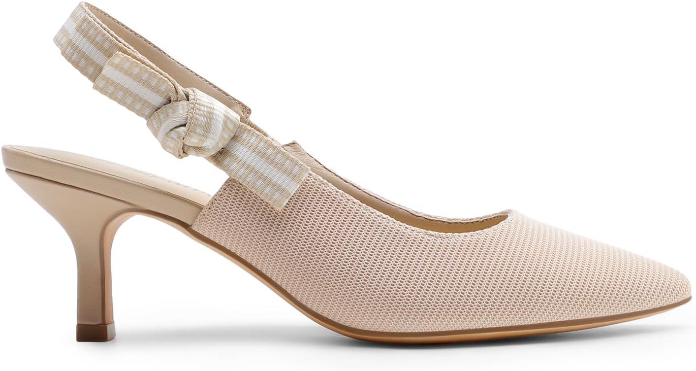 imageDREAM PAIRS Womens Kitten Heels Slingback Closed Toe Low Pumps Dress Bridal Elegant Wedding Casual ShoesNude