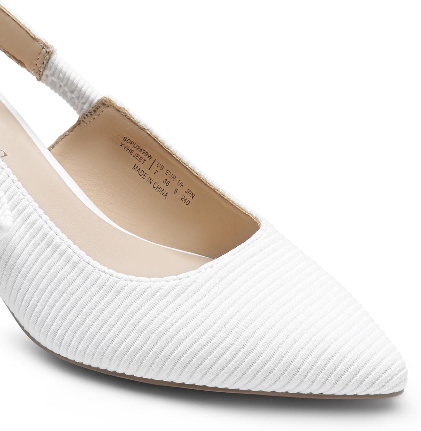 imageDREAM PAIRS Womens Kitten Heels Slingback Closed Toe Low Pumps Dress Bridal Elegant Wedding Casual ShoesWhite