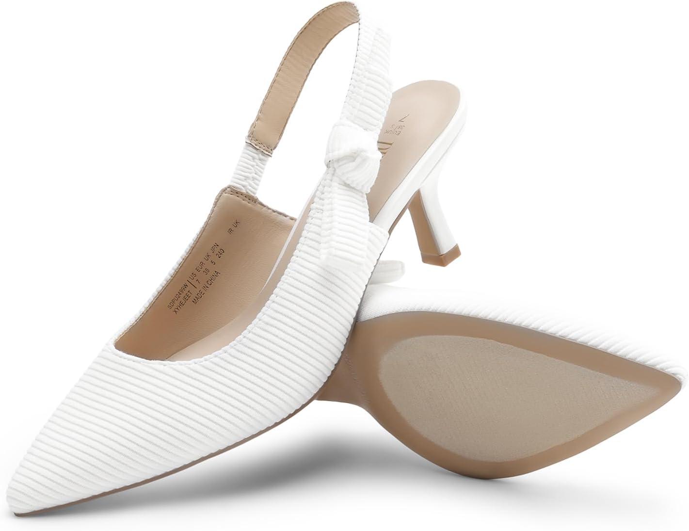 imageDREAM PAIRS Womens Kitten Heels Slingback Closed Toe Low Pumps Dress Bridal Elegant Wedding Casual ShoesWhite