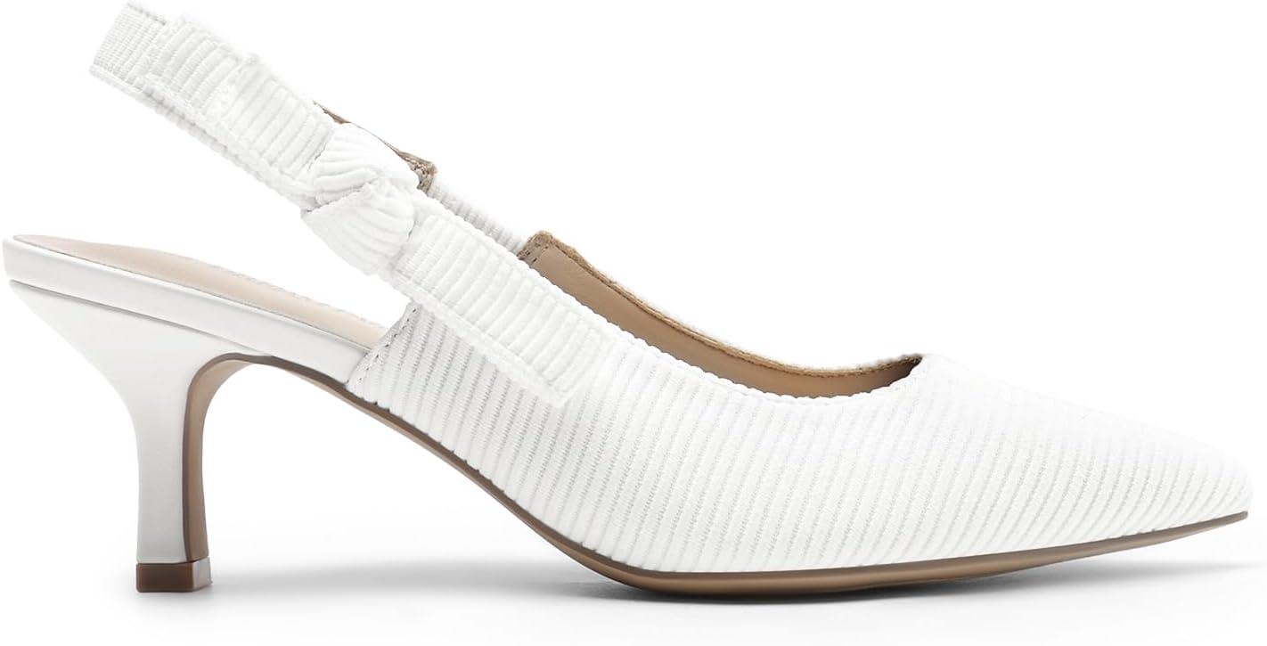 imageDREAM PAIRS Womens Kitten Heels Slingback Closed Toe Low Pumps Dress Bridal Elegant Wedding Casual ShoesWhite