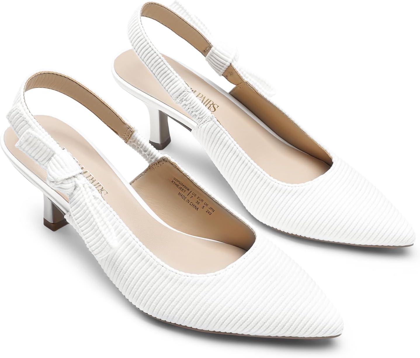 imageDREAM PAIRS Womens Kitten Heels Slingback Closed Toe Low Pumps Dress Bridal Elegant Wedding Casual ShoesWhite