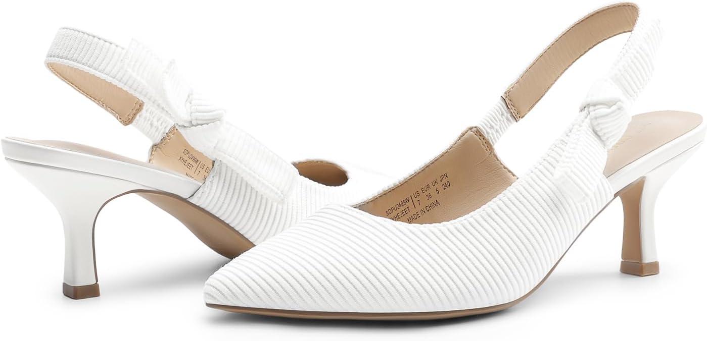 imageDREAM PAIRS Womens Kitten Heels Slingback Closed Toe Low Pumps Dress Bridal Elegant Wedding Casual ShoesWhite