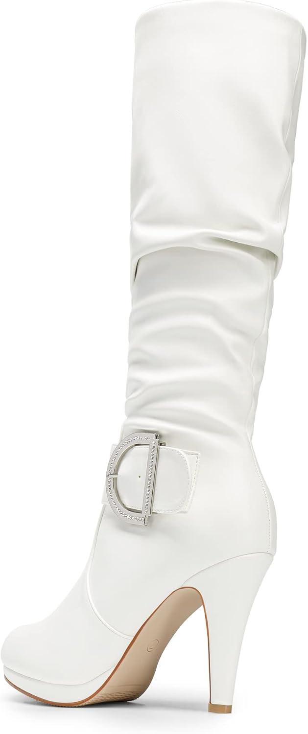 imageDREAM PAIRS Womens KneeHigh Stiletto Boots Black Fashion ampamp Classic Dress BootsPariswhite Pu