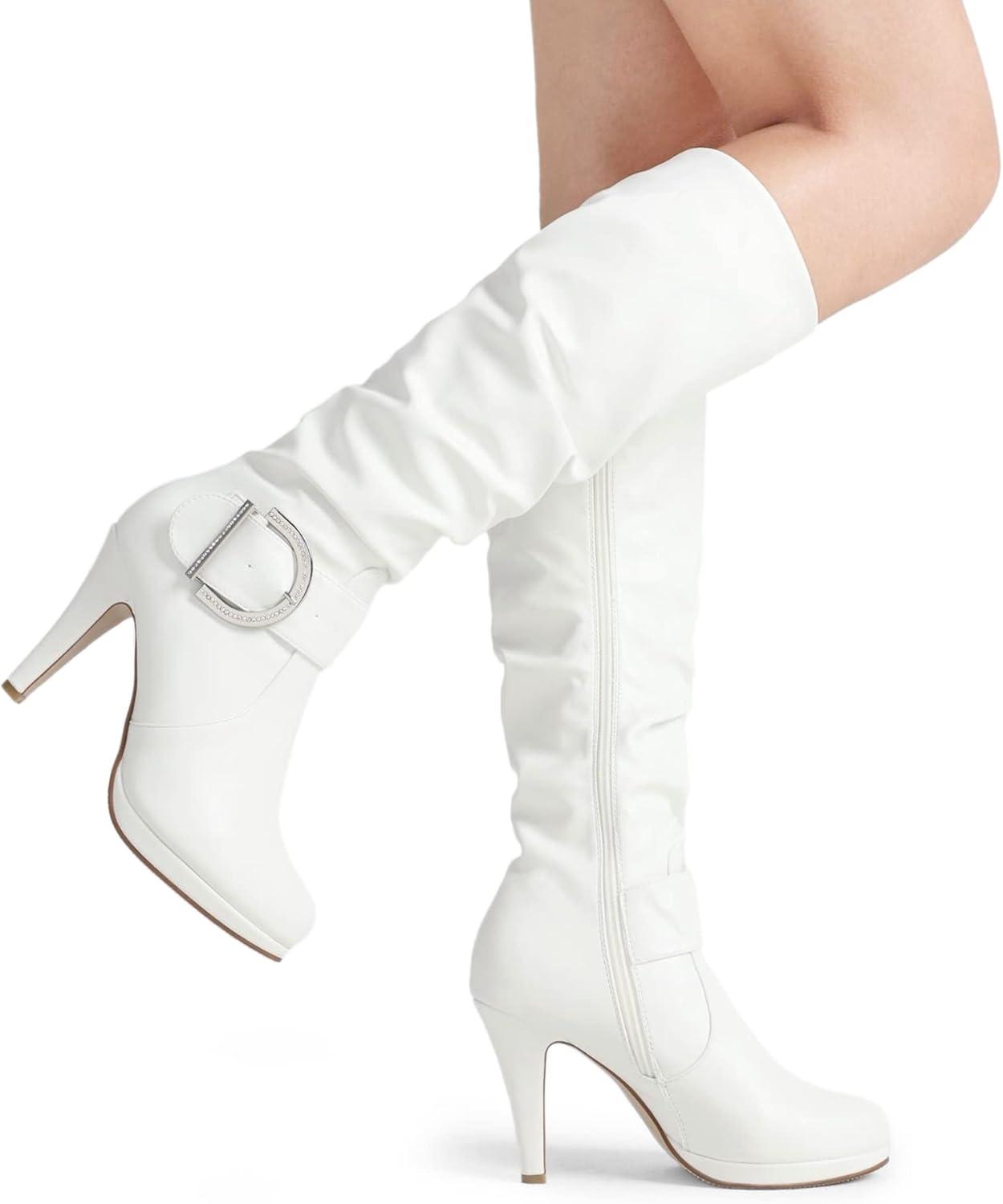 imageDREAM PAIRS Womens KneeHigh Stiletto Boots Black Fashion ampamp Classic Dress BootsPariswhite Pu