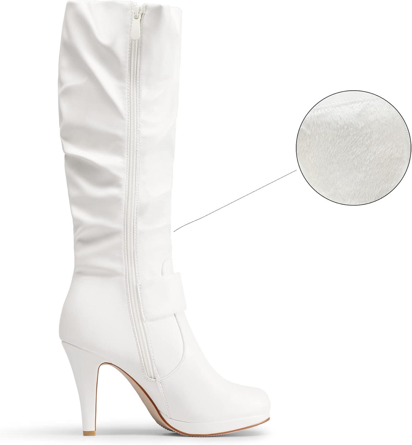 imageDREAM PAIRS Womens KneeHigh Stiletto Boots Black Fashion ampamp Classic Dress BootsPariswhite Pu