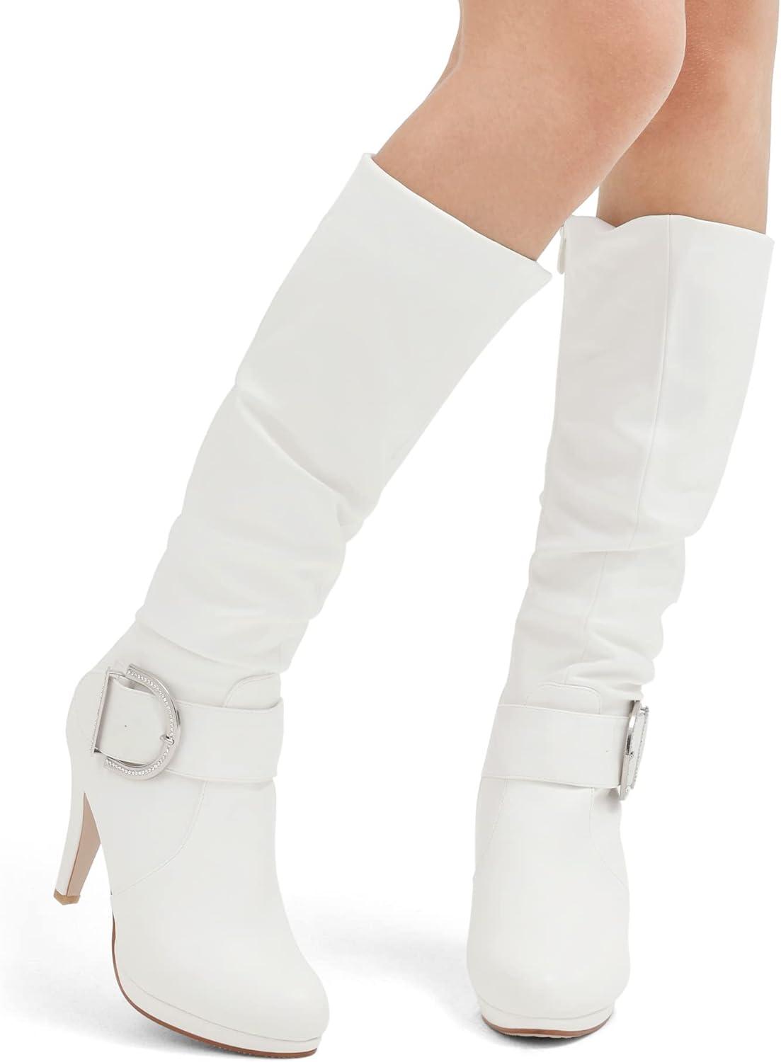 imageDREAM PAIRS Womens KneeHigh Stiletto Boots Black Fashion ampamp Classic Dress BootsPariswhite Pu