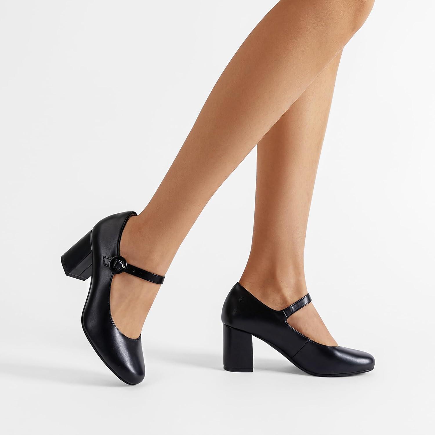 imageDREAM PAIRS Womens Mary Jane Shoes Chunky Heel 276 Inch Round Toe Vintage Office Work Pumps Comfortable Low Block Heels Dress Shoes for WomenBlack