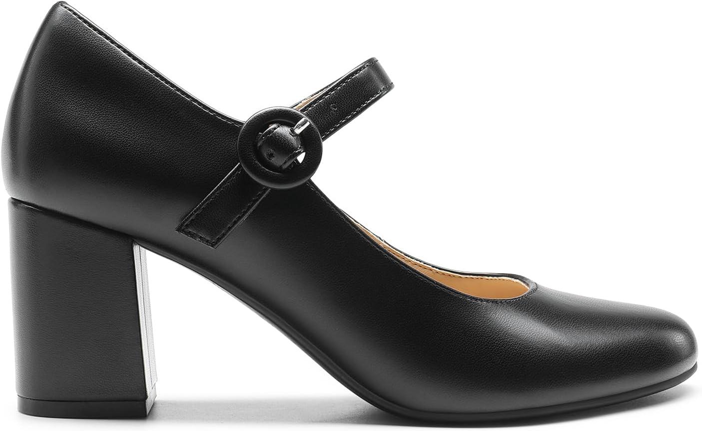 imageDREAM PAIRS Womens Mary Jane Shoes Chunky Heel 276 Inch Round Toe Vintage Office Work Pumps Comfortable Low Block Heels Dress Shoes for WomenBlack