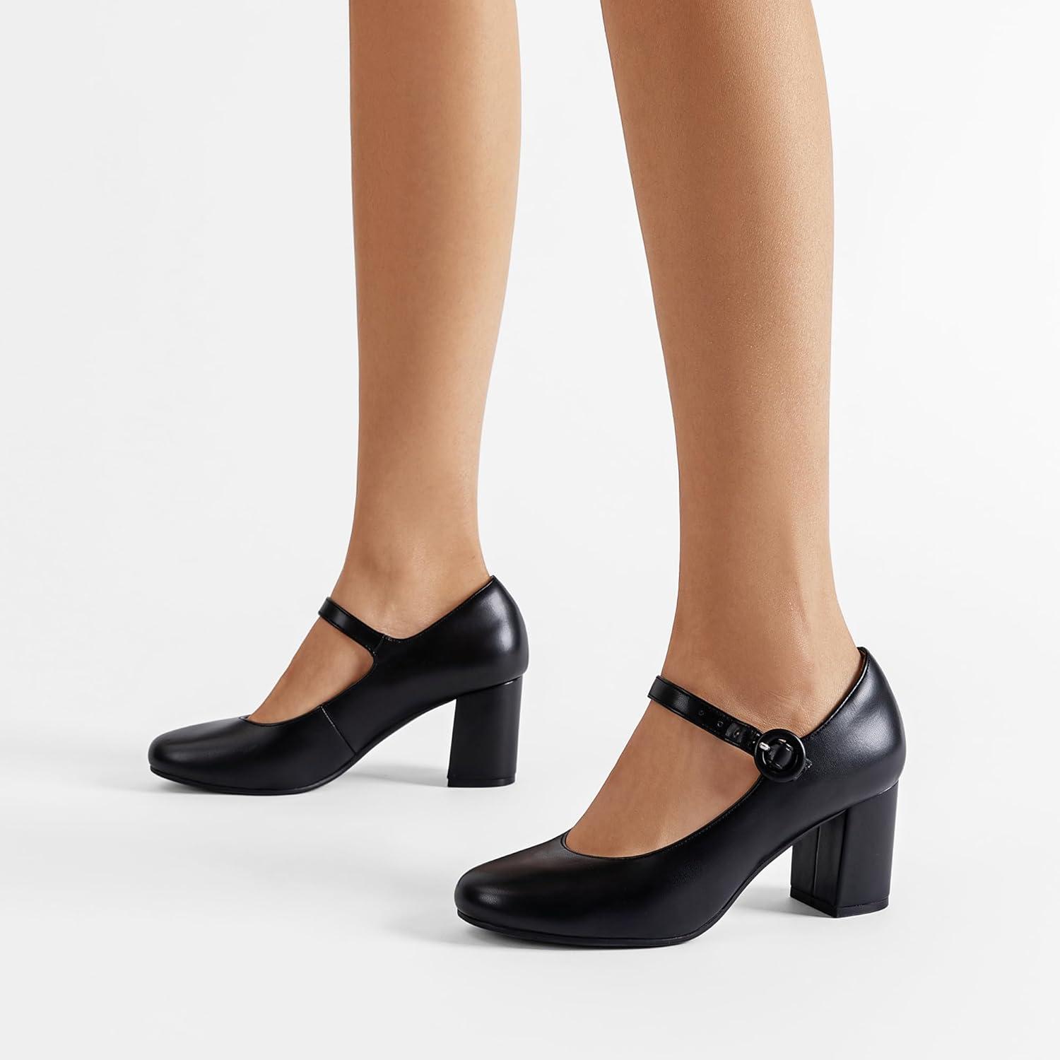 imageDREAM PAIRS Womens Mary Jane Shoes Chunky Heel 276 Inch Round Toe Vintage Office Work Pumps Comfortable Low Block Heels Dress Shoes for WomenBlack
