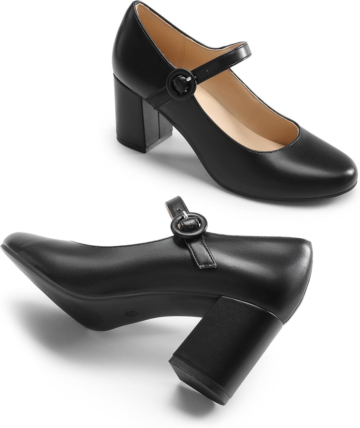 imageDREAM PAIRS Womens Mary Jane Shoes Chunky Heel 276 Inch Round Toe Vintage Office Work Pumps Comfortable Low Block Heels Dress Shoes for WomenBlack