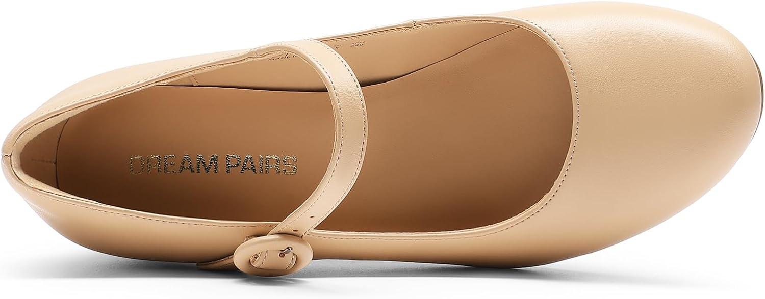 imageDREAM PAIRS Womens Mary Jane Shoes Chunky Heel 276 Inch Round Toe Vintage Office Work Pumps Comfortable Low Block Heels Dress Shoes for WomenNude