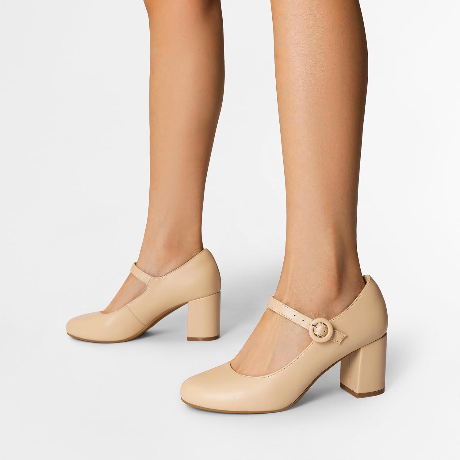 imageDREAM PAIRS Womens Mary Jane Shoes Chunky Heel 276 Inch Round Toe Vintage Office Work Pumps Comfortable Low Block Heels Dress Shoes for WomenNude