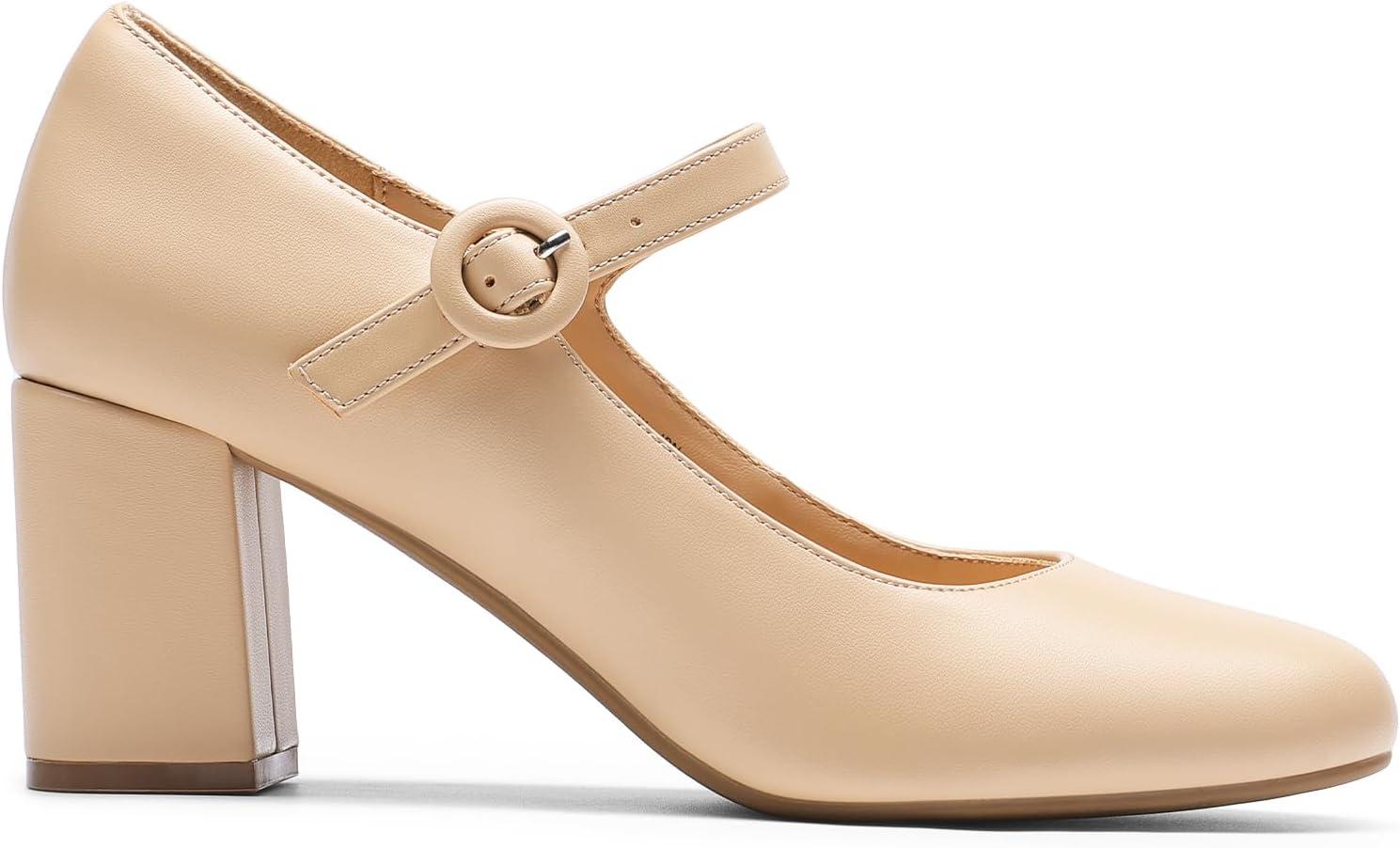 imageDREAM PAIRS Womens Mary Jane Shoes Chunky Heel 276 Inch Round Toe Vintage Office Work Pumps Comfortable Low Block Heels Dress Shoes for WomenNude
