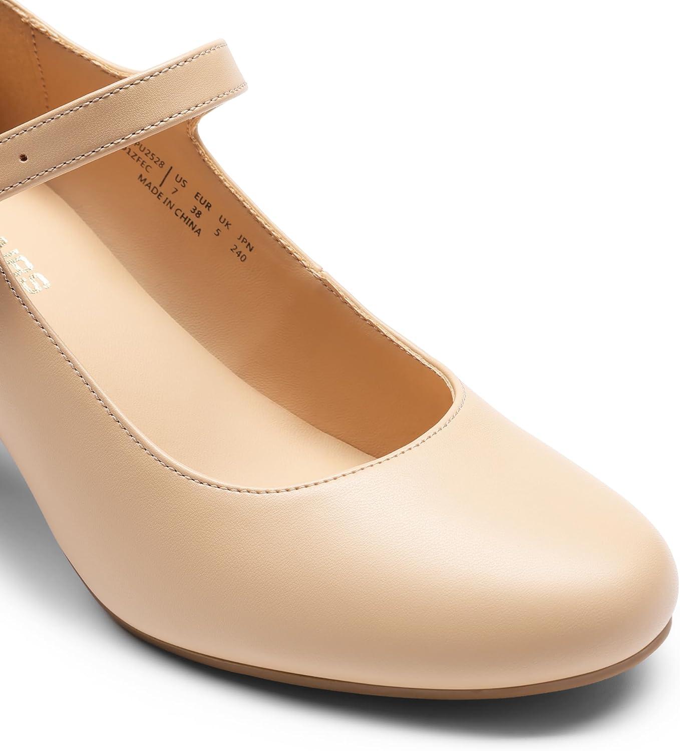 imageDREAM PAIRS Womens Mary Jane Shoes Chunky Heel 276 Inch Round Toe Vintage Office Work Pumps Comfortable Low Block Heels Dress Shoes for WomenNude