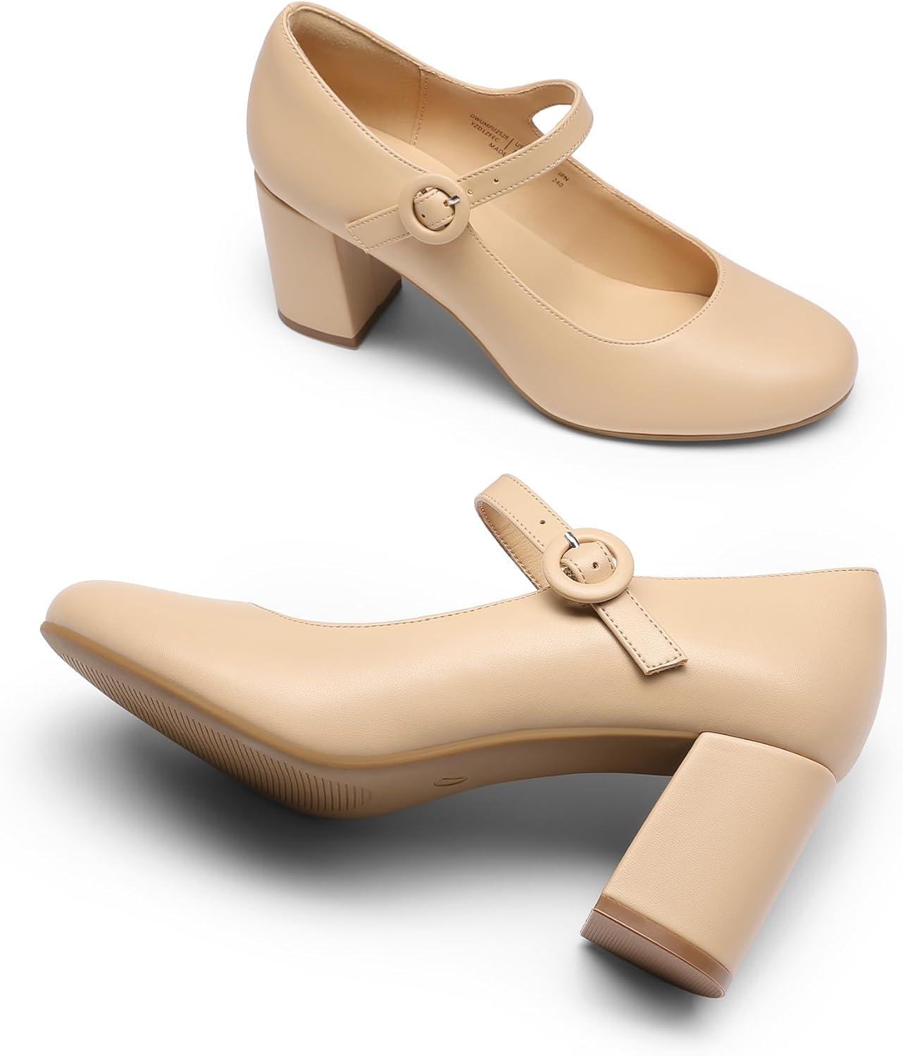 imageDREAM PAIRS Womens Mary Jane Shoes Chunky Heel 276 Inch Round Toe Vintage Office Work Pumps Comfortable Low Block Heels Dress Shoes for WomenNude