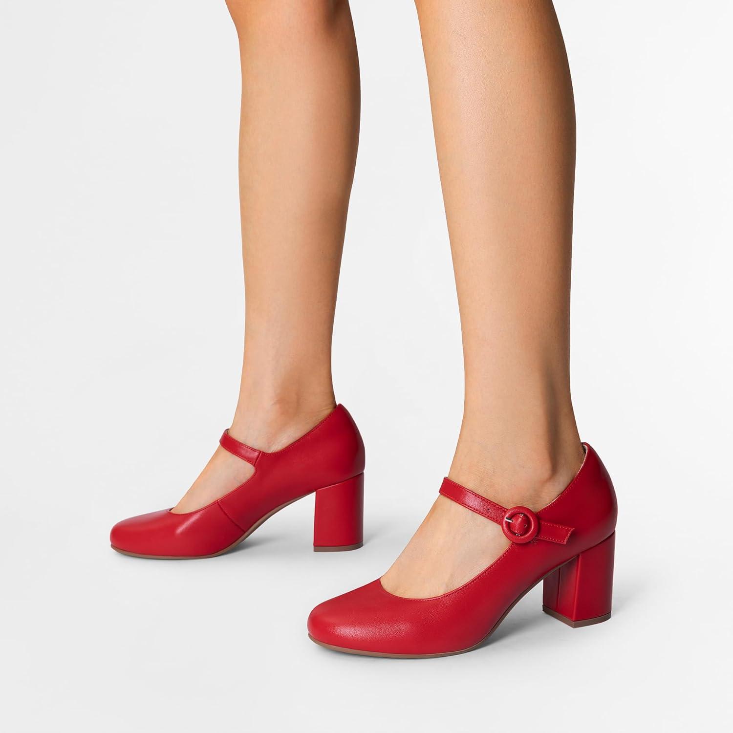 imageDREAM PAIRS Womens Mary Jane Shoes Chunky Heel 276 Inch Round Toe Vintage Office Work Pumps Comfortable Low Block Heels Dress Shoes for WomenRed