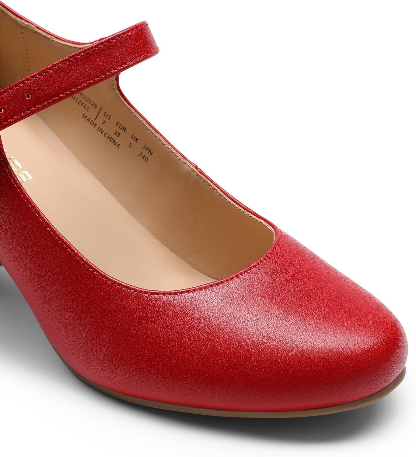 imageDREAM PAIRS Womens Mary Jane Shoes Chunky Heel 276 Inch Round Toe Vintage Office Work Pumps Comfortable Low Block Heels Dress Shoes for WomenRed
