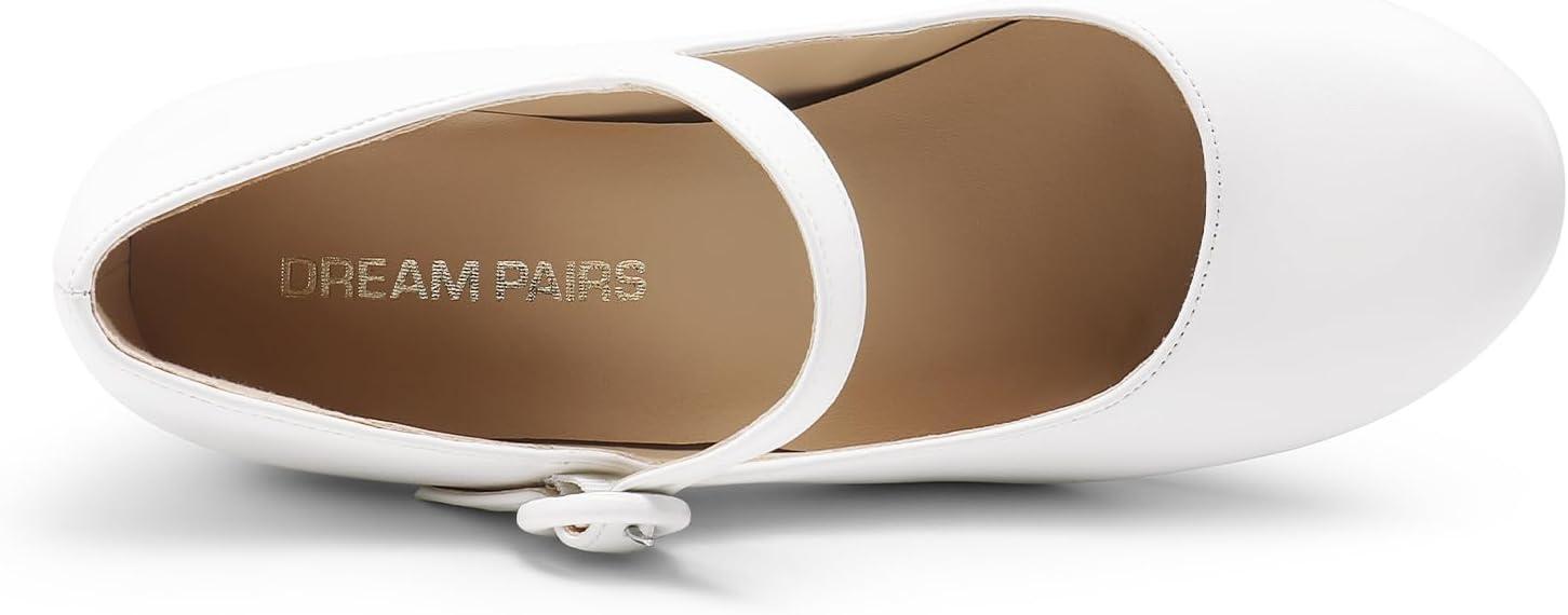 imageDREAM PAIRS Womens Mary Jane Shoes Chunky Heel 276 Inch Round Toe Vintage Office Work Pumps Comfortable Low Block Heels Dress Shoes for WomenWhite