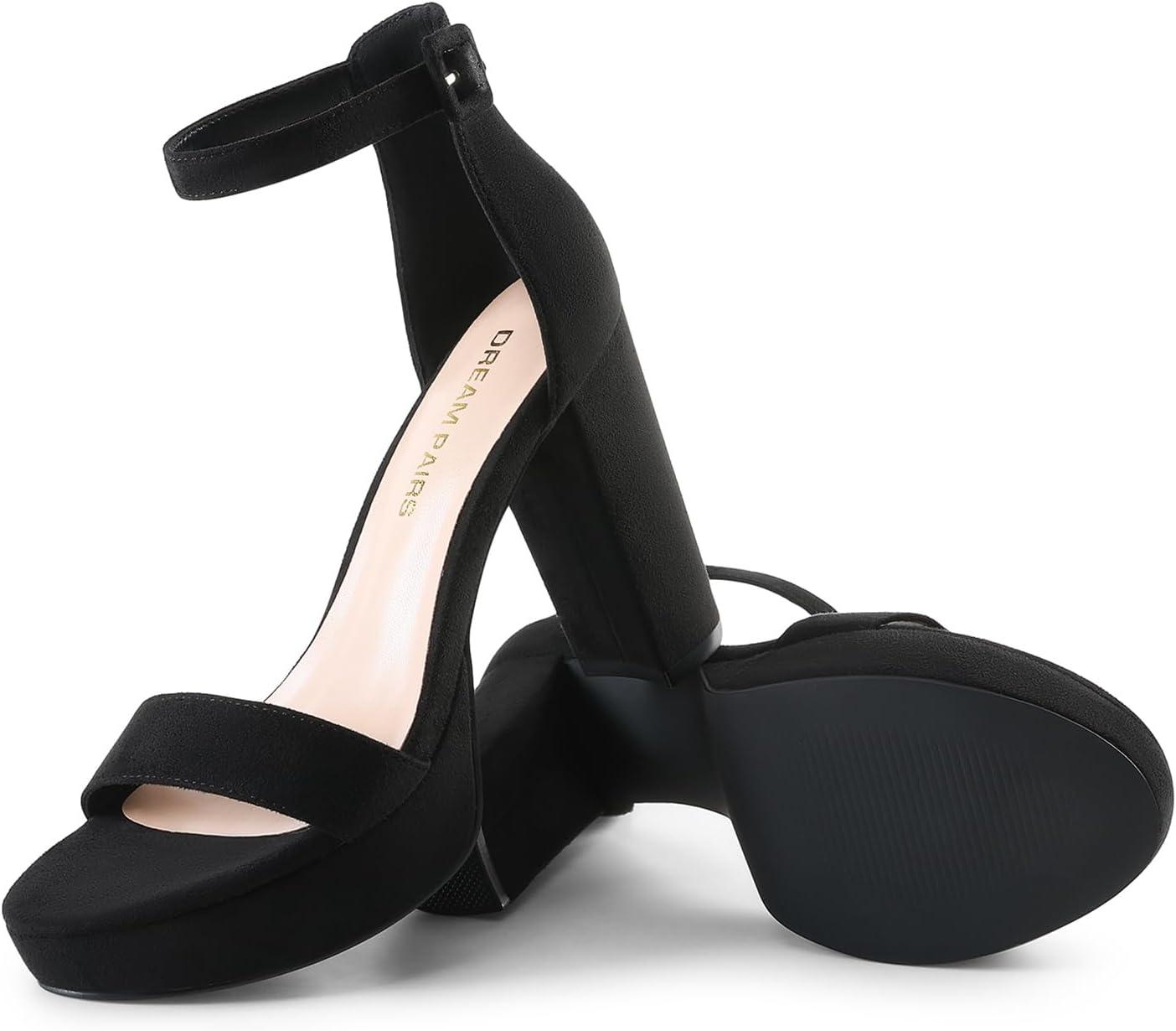 imageDREAM PAIRS Womens Platform Chunky High Heeled Sandals Open Toe Block Heels Ankle Strap Dress Shoes for Wedding Party EveningBlacknubuck
