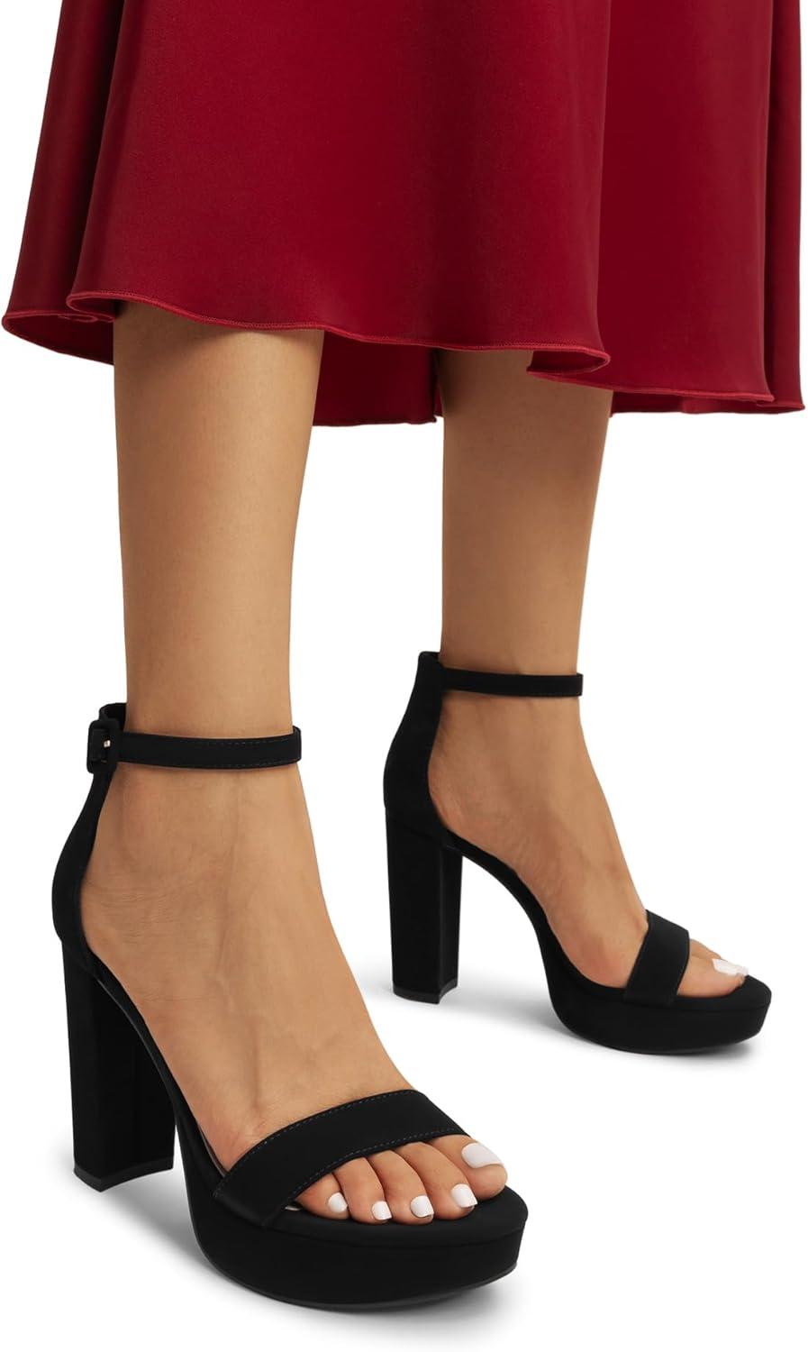 imageDREAM PAIRS Womens Platform Chunky High Heeled Sandals Open Toe Block Heels Ankle Strap Dress Shoes for Wedding Party EveningBlacknubuck