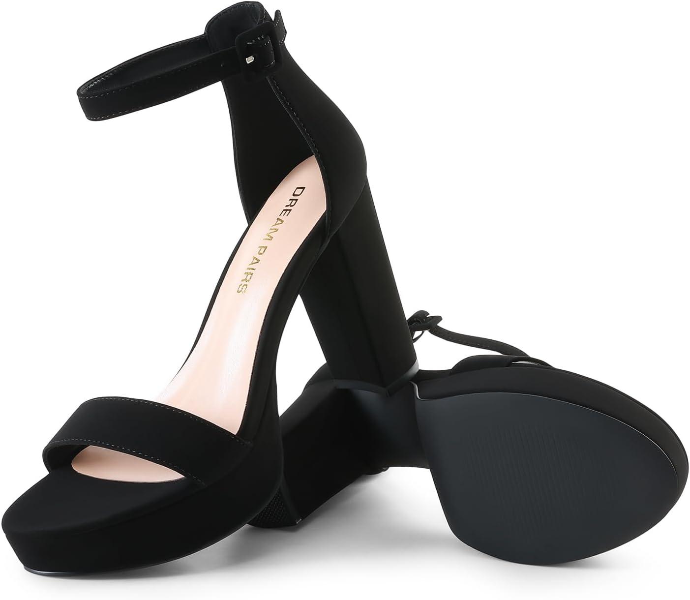 imageDREAM PAIRS Womens Platform Chunky High Heeled Sandals Open Toe Block Heels Ankle Strap Dress Shoes for Wedding Party EveningBlacksuede