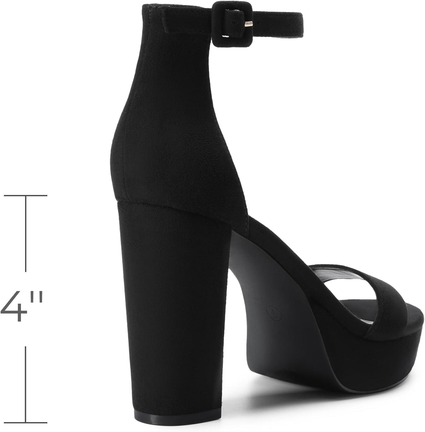 imageDREAM PAIRS Womens Platform Chunky High Heeled Sandals Open Toe Block Heels Ankle Strap Dress Shoes for Wedding Party EveningBlacksuede