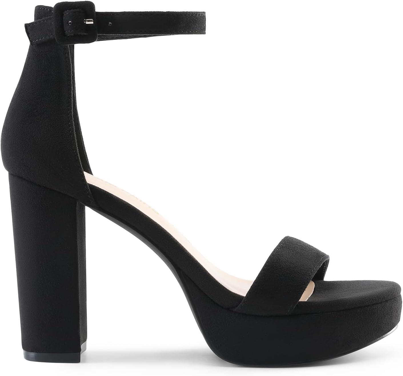 imageDREAM PAIRS Womens Platform Chunky High Heeled Sandals Open Toe Block Heels Ankle Strap Dress Shoes for Wedding Party EveningBlacksuede