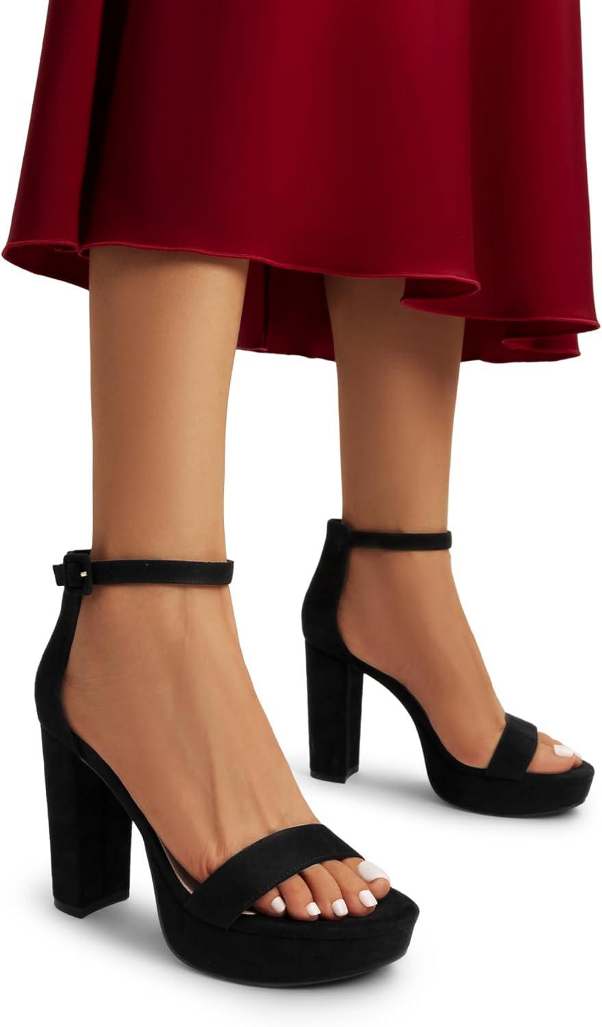 imageDREAM PAIRS Womens Platform Chunky High Heeled Sandals Open Toe Block Heels Ankle Strap Dress Shoes for Wedding Party EveningBlacksuede