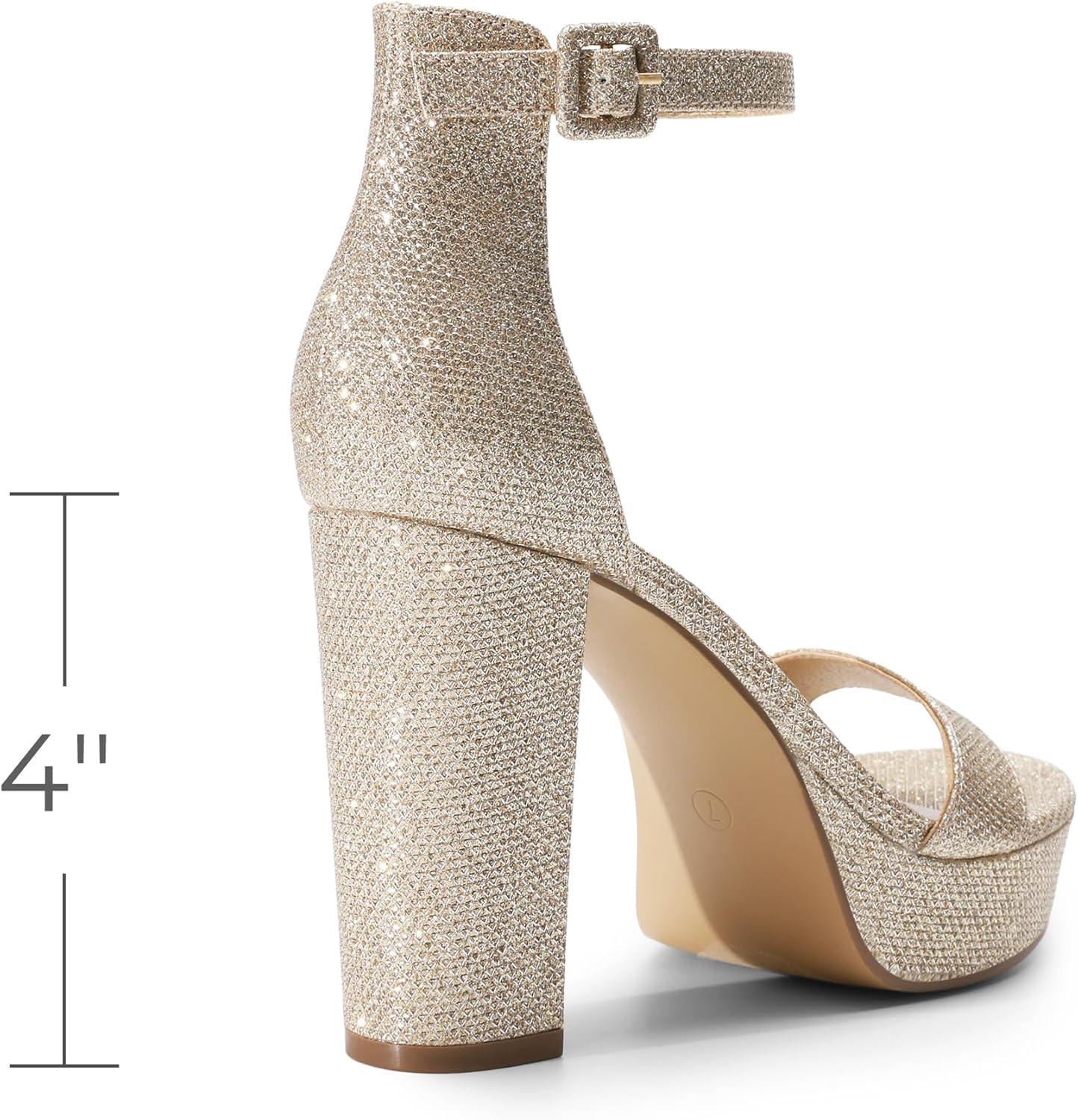 imageDREAM PAIRS Womens Platform Chunky High Heeled Sandals Open Toe Block Heels Ankle Strap Dress Shoes for Wedding Party EveningGoldglitter