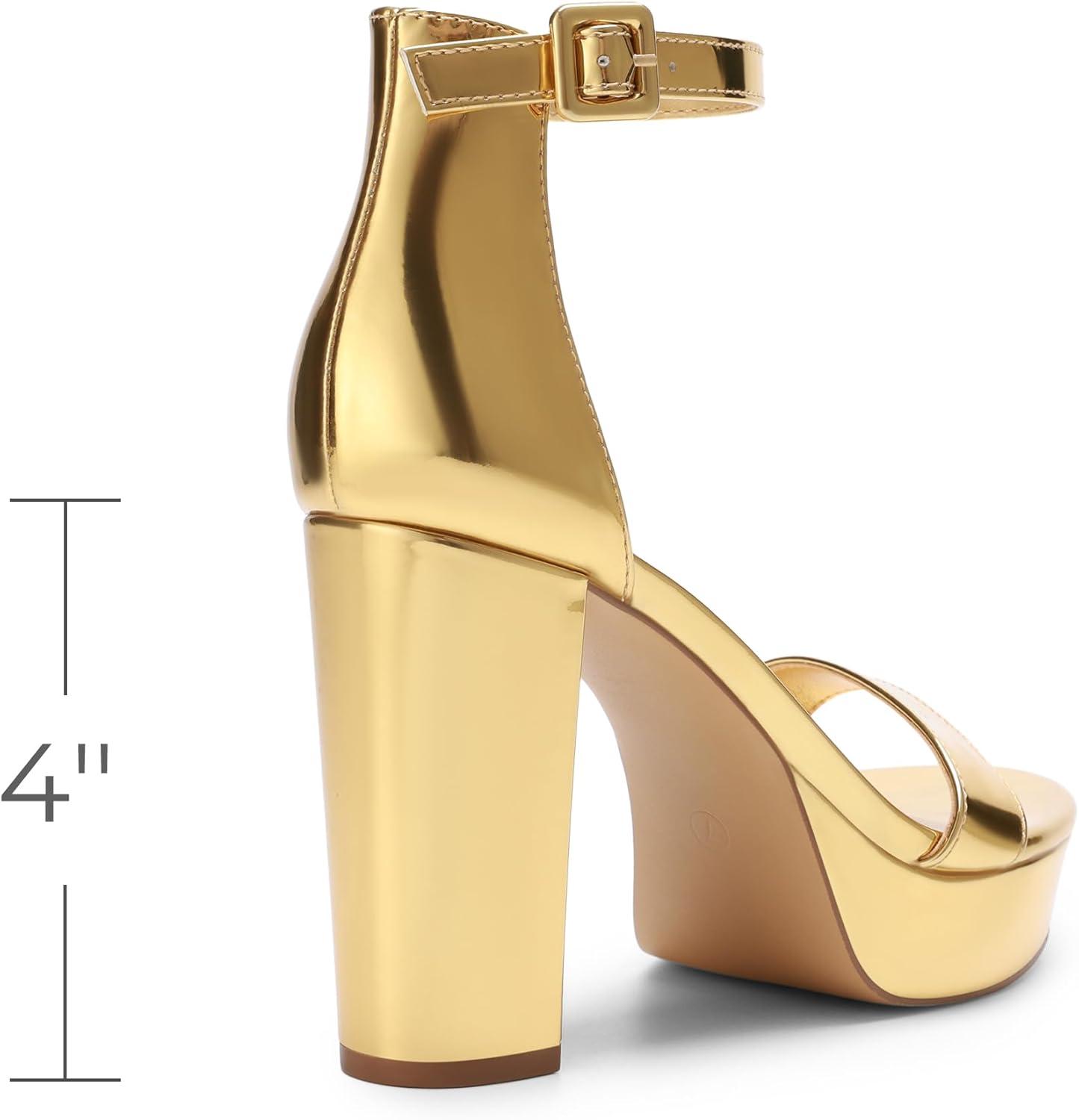 imageDREAM PAIRS Womens Platform Chunky High Heeled Sandals Open Toe Block Heels Ankle Strap Dress Shoes for Wedding Party EveningGoldpat
