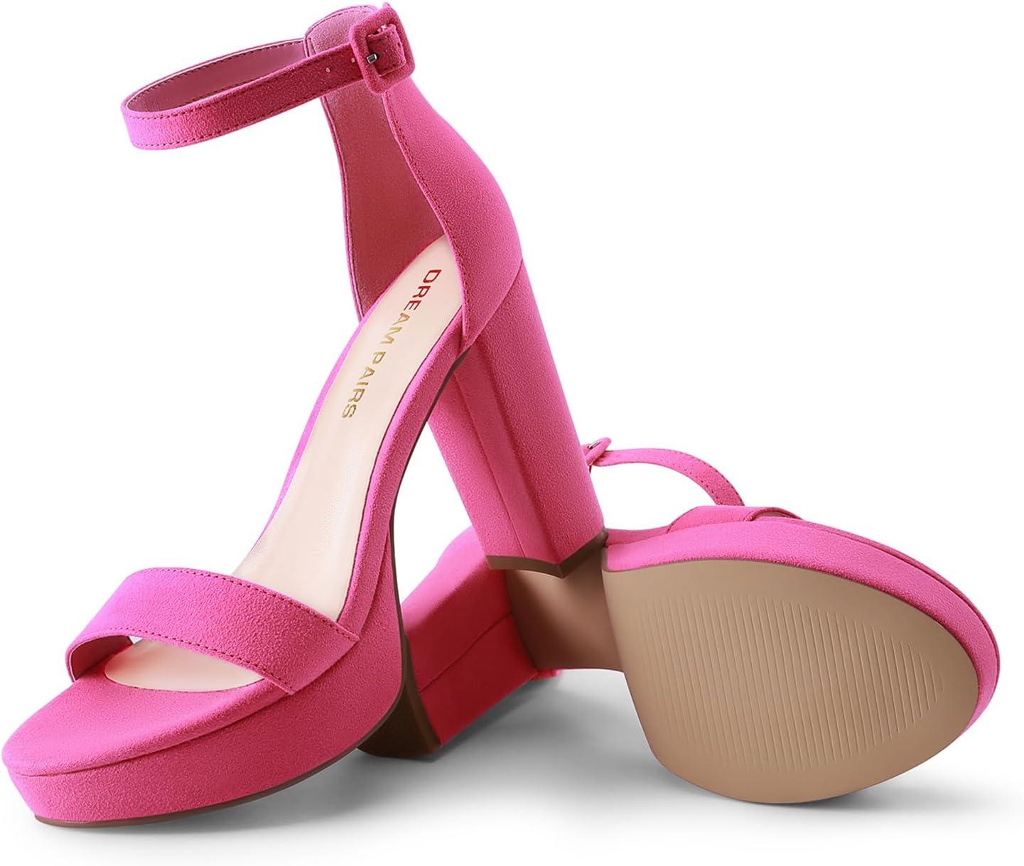 imageDREAM PAIRS Womens Platform Chunky High Heeled Sandals Open Toe Block Heels Ankle Strap Dress Shoes for Wedding Party EveningHot Pink