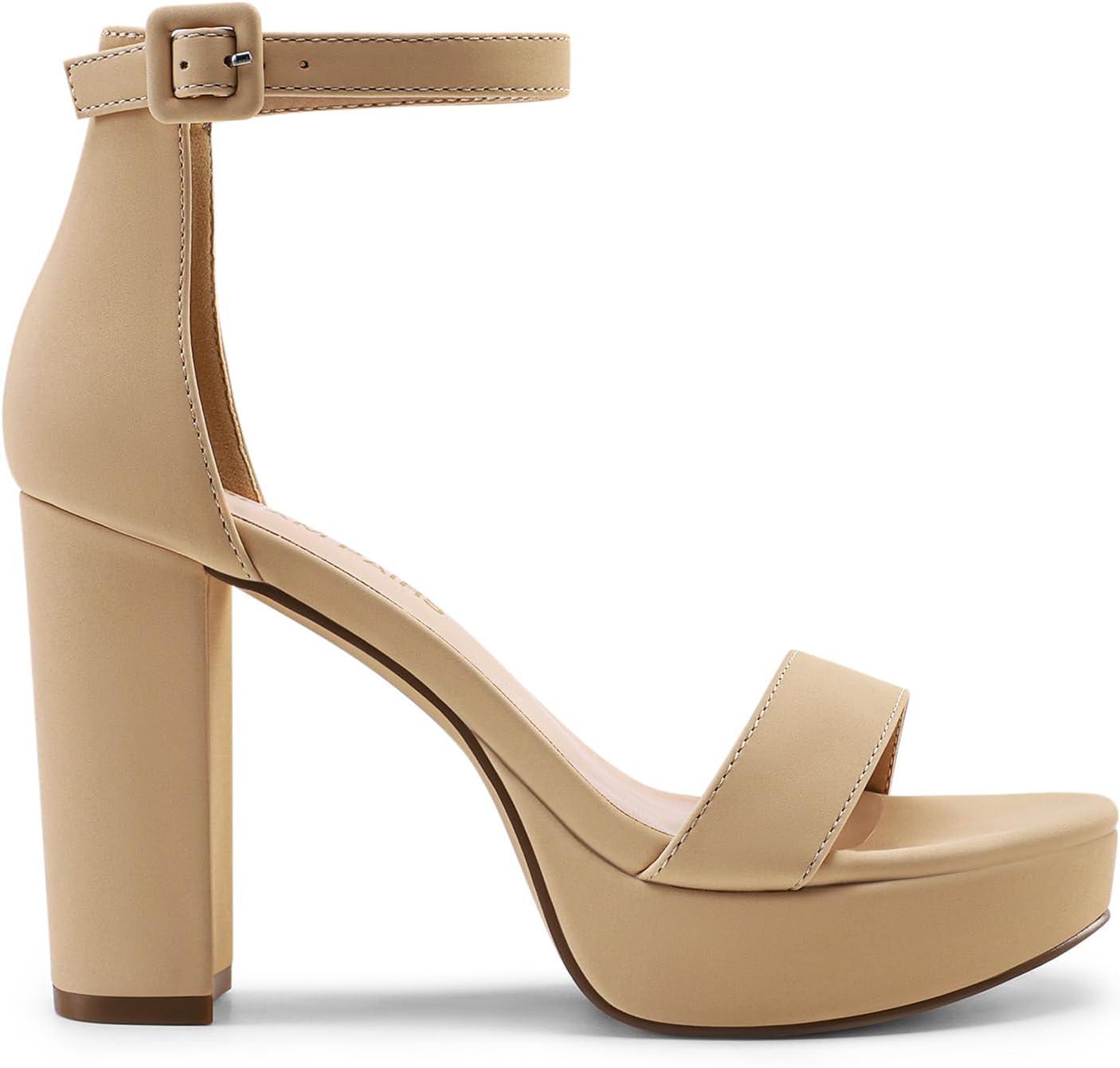 imageDREAM PAIRS Womens Platform Chunky High Heeled Sandals Open Toe Block Heels Ankle Strap Dress Shoes for Wedding Party EveningNude